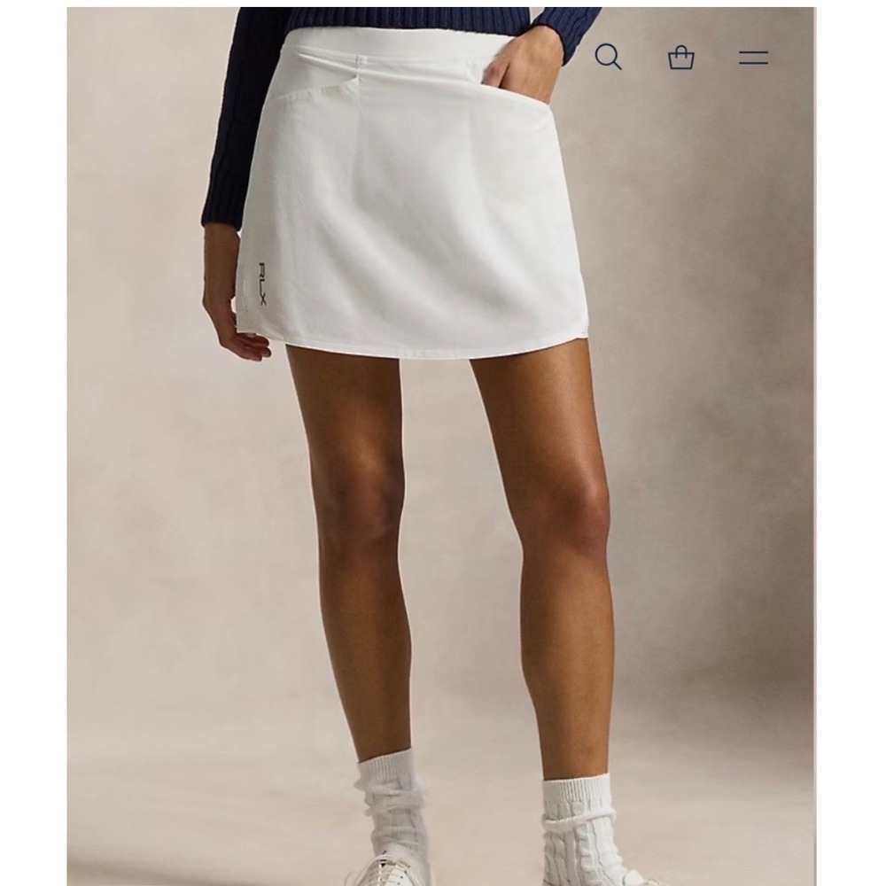 RLX Ralph Lauren Golf Skort XL White New Wicking Stretch Perforated Pockets